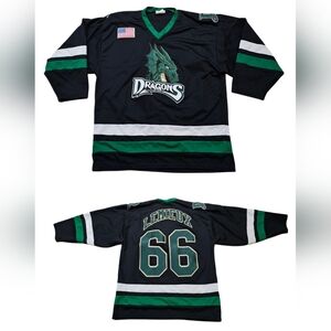 Vtg Dragons Minor League Hockey Jersey Sport Shirt Lemieux Men 2XL Black & Green